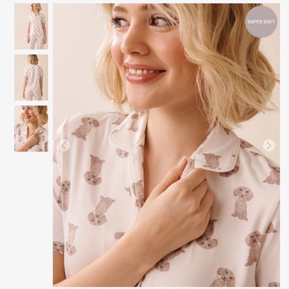 La Vie En Rose Super Soft Dachshund Print Button-Down Pajama Top – Size M (NWT) - Picture 2 of 4